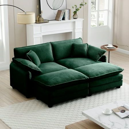 Upgrade your space with this Retro Corduroy Sectional Sofa. Featuring ergonomic memory foam cushions and a matching footstool, it offers style and comfort. Available in multiple colors, easy to assemble, and perfect for any room. Color: Green. Cozy Living Room Warm, Corduroy Sectional, Theater Sofa, 2 Ottomans, Small Living Spaces, Green Sofa, Small Space Living Room, L Shaped Sofa, Living Room Sectional