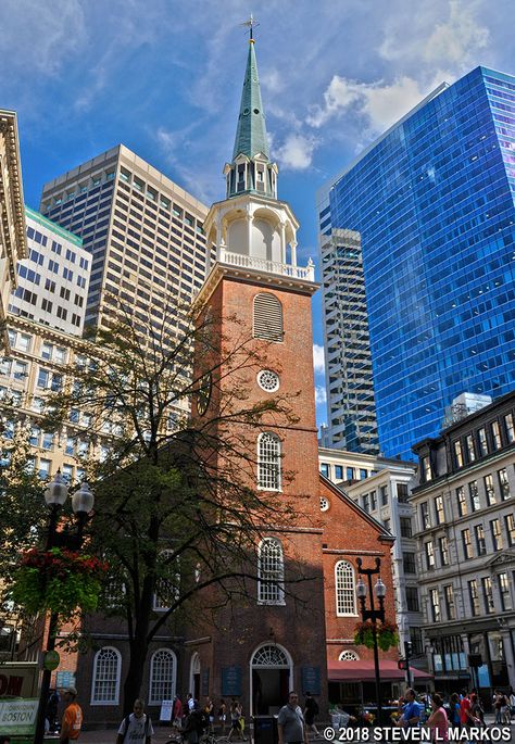 The Old South Meeting House at 310 Washington Street in Boston, where furor over Britain's taxation of colonists boiled over on December 16, 1773. Samuel Adams declares to a crowd of 5,000, “This meeting can do nothing more to save the country,” a phrase widely believed to have been the secret signal for 50 patriots to head to Griffin's Wharf donning Indian disguises, board three merchant ships, and toss their 340-crate cargoes of tea.into the harbor.  It became known as the "Boston Tea Party" The Boston Tea Party, Boston Tea Party, Massachusetts Travel, Boston Tea, Samuel Adams, Washington Street, Do Nothing, December 16, In Boston