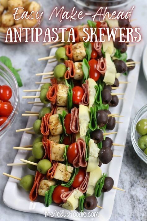 These easy Antipasta Skewers are a delicious cold make-ahead appetizer that are always a crowd pleaser. Perfect for the holidays, summer parties or watching Super Bowl. Included are secrets for the tastiest and most affordable way to make an appetizer on a stick. #AntipastoSkewers #AntipastaSkewer #AntipastoSkewersAppetizers #SuperEasyAppetizers #ColdAppetizersForPartyMakeAhead #AppetizersOnAStick #ToothpickAppetizersEasyCold One Bite Appetizers Make Ahead, Charcuterie On A Stick, Appetizer On A Stick, Room Temperature Appetizers For A Crowd, Meat And Cheese Skewers, Appetizers On A Stick, Outdoor Party Appetizers, Arkansas Vacation, Summer Appetizer Recipes