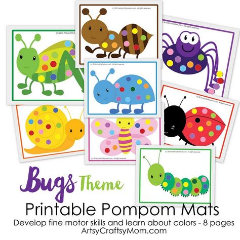 Printable Bug Theme Pom-Pom Match 1 Pom Pom Mat, Bug Activities, Insects Preschool, Bugs Preschool, Insect Activities, Insects Theme, Match Game, Spring Preschool, Tot School