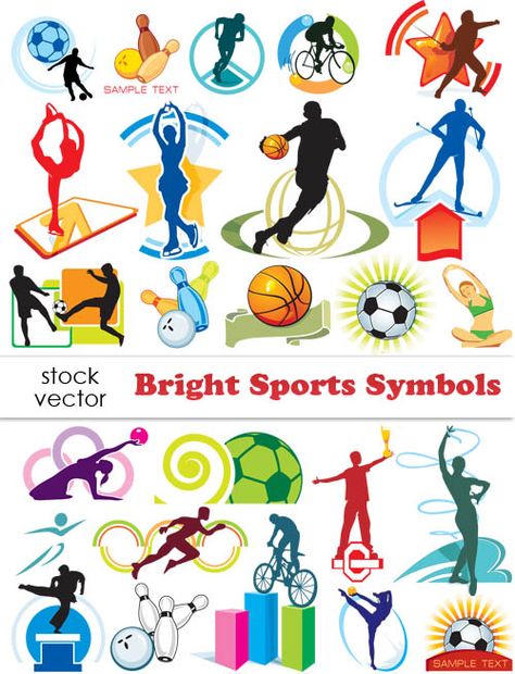 Set of Sports Symbols vector Sports Day Poster, Image Zen, Web Design Blog, Sports Clips, Wal Art, Free Logo Templates, School Murals, Sports Logo Design, Sport Gymnastics