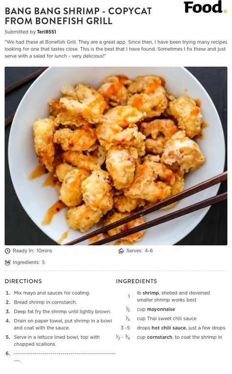 Bonefish Grill Recipes, Shrimp Sauce Recipes, Bang Bang Shrimp Recipe, Bonefish Grill, Bang Bang Shrimp, Shrimp Recipes For Dinner, Shellfish Recipes, Quick Dinner Recipes, Fish Dishes