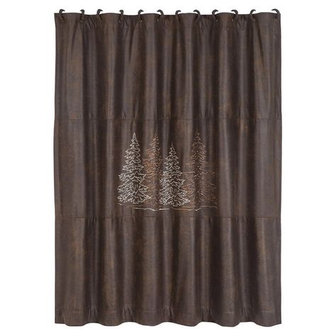 Pinewood Forest Shower Curtain Lodge Shower Curtain, Rustic Cabin Bathroom, Rustic Bathroom Accessories, Rustic Shower Curtains, Embroidered Tree, Pine Tree Forest, Rustic Shower, Counter Top Accessories, Black Forest Decor