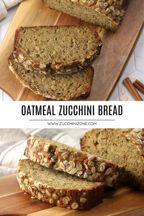 Oatmeal zucchini bread recipe by Zucchini Zone. Oatmeal zucchini bread is a tender and chewy quick bread that's filled with shredded zucchini, oats, and warm spices. It makes a great breakfast paired with a cup of morning coffee. #oatmealzucchinibread #oatmealbread #zucchinibread #quickbread #baking #recipe Healthy Zucchini Recipes Bread, Zucchini Oatmeal Bread, Oatmeal Zucchini Muffins, Zucchini Oats, Brekky Ideas, Oatmeal Zucchini, Hearty Winter Meals, Zucchini Squash Recipes, Savory Zucchini Bread