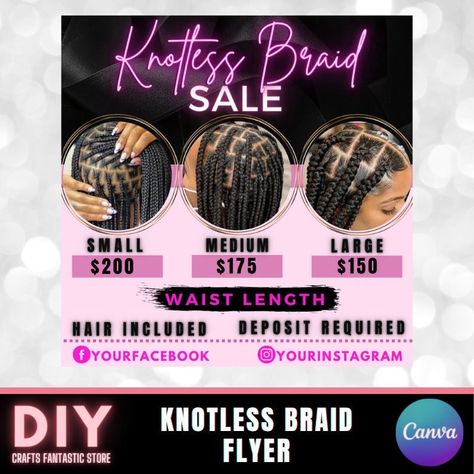 Hair Sale Flyer Ideas, Hair Braiding Business Names Ideas, Braiding Hair Logo Design Ideas, Braiding Hair Flyers Ideas, Braiding Business Names Ideas, Braid Flyer Design, Braids Specials Flyer, Hair Page Ideas Instagram, Hair Page Name Ideas Instagram