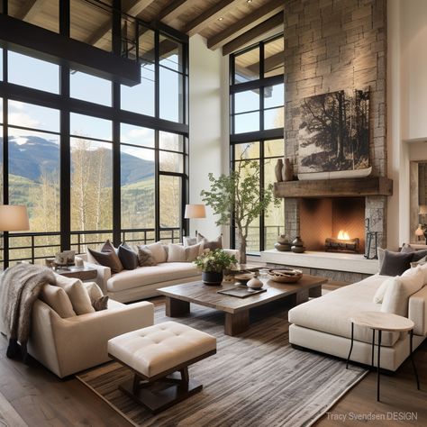 modern-rustic-living-room-tracy-svendsen-design-1 Cabin Luxury Interior, 12 Ft Vaulted Ceiling Living Room, Home Decor Ideas Master Suite, Clean And Modern Living Room, Modern Bedroom Architecture, Modern Day Houses, House Design Interior Living Room Cozy, Barndominium Ideas Interiors Boho, Modern 2 Story Living Room