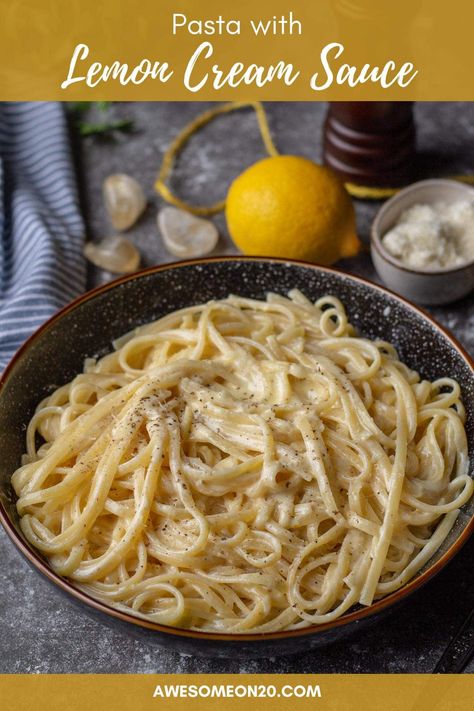 Pasta with Lemon Cream Sauce is rich, bright and sunny. This sauce would also be awesome on chicken, fish, potatoes, or other vegetables. It's so simple and delicious. #lemoncreamsauce #lemonpasta #pastarecipe Pasta With Lemon Cream Sauce, Celebrating Imbolc, Celebrating Ostara, Lemon Cream Sauce Pasta, Fish Potatoes, Pasta With Lemon Sauce, Pasta With Lemon, Lemon Cream Sauce, Lemon Treats