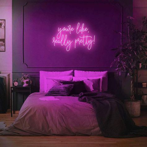 AOOS Custom Handmade Personalized LED Neon Light Sign for Bedroom Living Room Home Bar Office Wedding Wall Decor (You're Like Really Pretty) Window Ceiling, Neon Lights Bedroom, Kiss Me Goodnight, Youre Like Really Pretty, Always Kiss Me Goodnight, Neon Art, Custom Neon, Custom Neon Signs, Led Signs