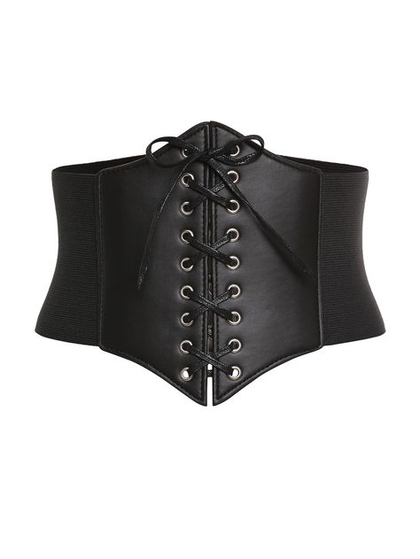 Lace Up Faux Leather Corset Belt | SHEIN EUR Corset Waist Belt, Corset Waist, Leather Corset, Waist Belt, Lace Up, Lace, Leather, Black