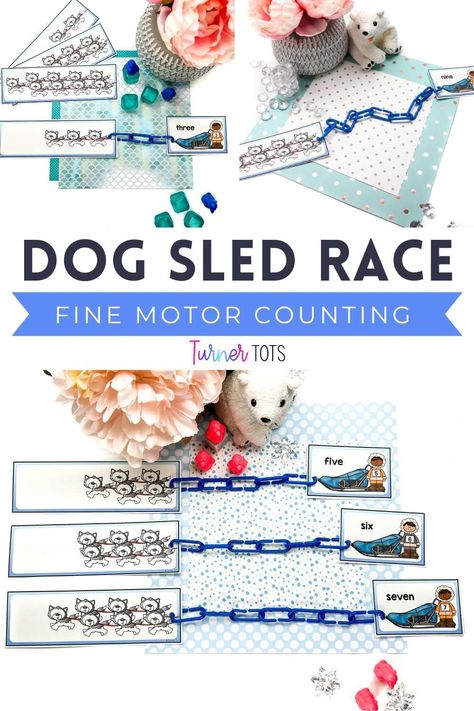 Combine math and fine motor work with this engaging fine motor counting activity. The printable cards reinforce counting as your preschoolers count the links connecting the dog sleds to the racers. A perfect dog sled preschool activity - especially if you are looking for Iditarod activities for kids! Download this fun preschool math activity today. Winter Animal Math Activities, Sledding Activities Preschool, Arctic Animals Math Preschool, Dog Fine Motor Activities, Arctic Math Activities Preschool, Arctic Animal Math Preschool, Winter Sports Preschool Activities, January Fine Motor Activities, Iditarod Activities For Kids