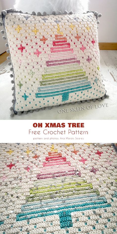 Crochet Pillow Patterns Free, Christmas Crochet Patterns Free, Cushion Cover Pattern, Crocheted Christmas, Crochet Blanket Pattern Easy, Winter Crochet, Crochet Pillow Cover, Crochet Cushion Cover, Crochet Xmas