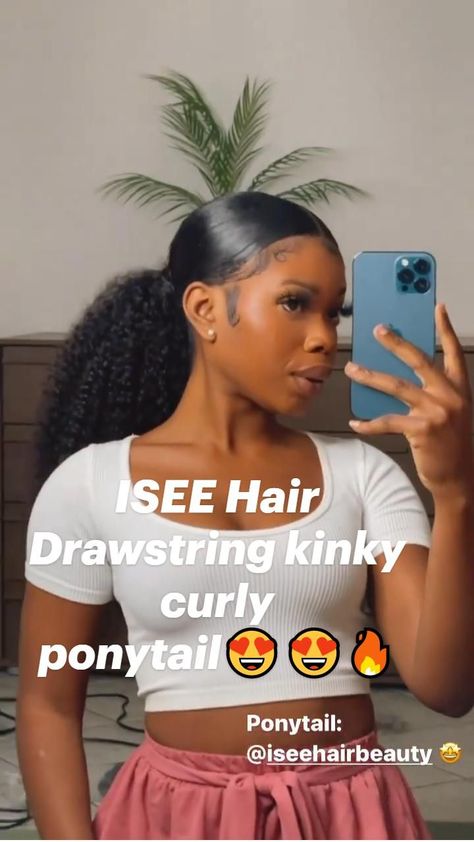 Pin on ☀️Black Girl Magic☀️ Sleek Curly Ponytail, Small Afro, Natural Hair Ponytail, Isee Hair, Weave Ponytail Hairstyles, Sleek Ponytail Hairstyles, Black Ponytail Hairstyles, Curly Ponytail, Pelo Afro