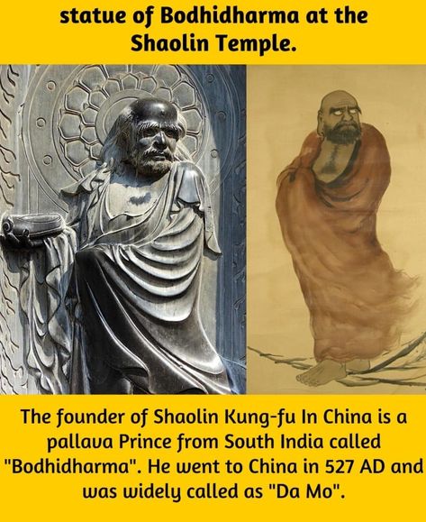 statue of Bodhidharma at the Shaolin Temple. The founder of Shaolin Kung-fu In China is a pallava Prince from South India called "Bodhidharma". He went to China in 527 AD and was widely called as "Da Mo". #dharmainspiration Shaolin Temple, Ancient History Archaeology, Shaolin Kung Fu, True Interesting Facts, Ancient Mythology, General Knowledge Facts, South India, The More You Know, Black And White Pictures