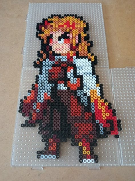 Kyōjurō Rengoku - Demon Slayer Perler Beads Rengoku Perler Beads, Anime Hama Beads Pattern, Jujutsu Kaisen Perler Beads, Demon Slayer Perler Bead Patterns, Demon Slayer Perler Beads, Hama Beads Anime, Anime Perler Beads, Anime Perler Bead Patterns, Free Blanket Knitting Patterns