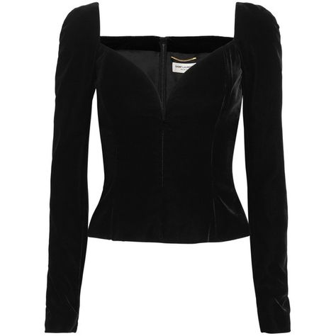 Saint LaurentVelvet Top (€2.250) ❤ liked on Polyvore featuring tops, black, 80s tops, corset style tops, velvet top, structured top and yves saint laurent 80s Tops, Velvet Top Long Sleeve, Black Velvet Top, Structured Top, Formal Tops, High Fashion Looks, Corset Style Tops, Glad Rags, Stylish Blouse Design