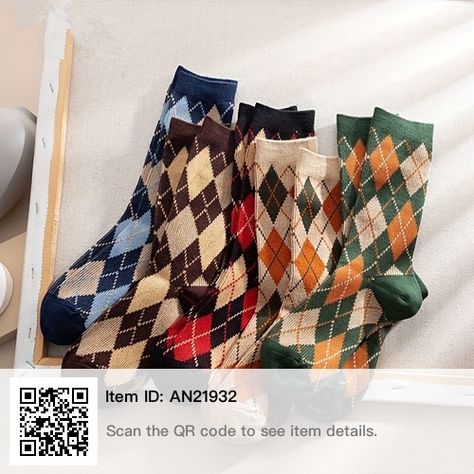 Argyle Socks, Argyle Diamonds, Diamond Print, Autumn Cozy, Plaid Fashion, British Style, Tan Brown, Socks Women, Hosiery