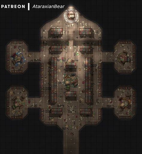 Get the map without grid freely on my patreon. And many many more maps (150+) Abandoned Library, Pathfinder Maps, Dnd World Map, Building Map, Fantasy Town, Fantasy World Map, Tabletop Rpg Maps, Map Pictures, Rpg Map