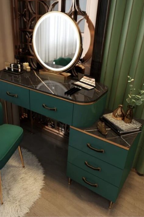 As an Amazon Associate, I earn from qualifying purchases. green vanity table, green dressing table, green vanity desk, dressing table green, dark green dressing table, emerald green dressing table, mint green dressing table. Transform your space into a luxurious oasis with our curated collection of Green Vanity Table IDEAS, blending sophistication and style effortlessly. Discover innovative designs and timeless inspiration to create the ultimate beauty sanctuary in your home. Green Dressing Table, Vanity Table Ideas, Dressing Table Room, Green Dressing, Comfortable Bedroom Decor, Desk Dressing Table, Luxury Vanity, Vanity Tables, Green Vanity