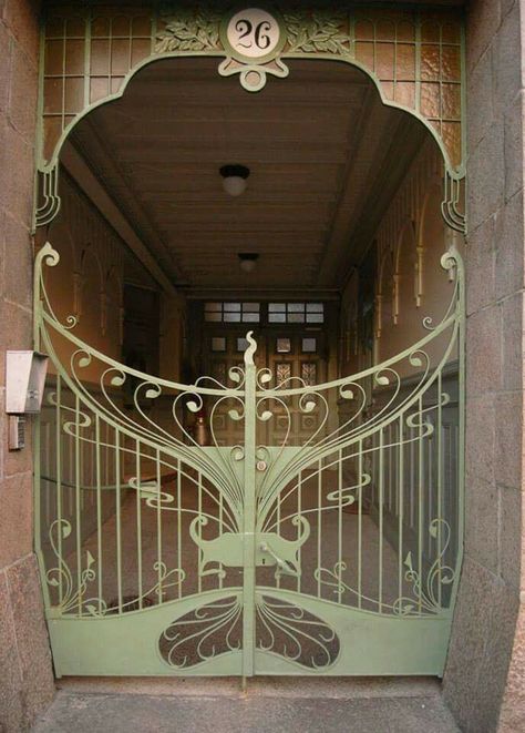 Art Nouveau Gate, ca. 1890s France Art Nouveau Arquitectura, Architecture Art Nouveau, Design Art Nouveau, Gothenburg Sweden, Fall Colours, Art Nouveau Architecture, Iron Gates, Art Nouveau Design, Iron Gate