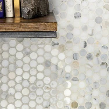 Natural Stone Tiles & Mosaics for Backsplash, Floor & Walls Calacatta Tile, Penny Tile Floors, Penny Round Mosaic, Penny Round Tiles, Calacatta Gold Marble, Round Mosaic, Penny Tile, Round Tiles, Penny Round