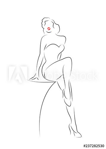 Fine Line Pinup Tattoo, Pinup Tattoos For Women, Tattoo Pin Up, Girl Outlines, Up Drawings, Pin Up Girl Tattoo, Pin Up Drawings, Coloring Pages For Grown Ups, Making Signs