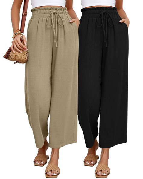 PRICES MAY VARY. Package Includes: you will get 2 pieces womens linen wide leg cropped pants in 2 different colors, that are enough to meet your replacement needs; There are 5 sizes to fit most body types; Choose from numerous chic colors to suit your style; Note: hand wash or machine wash first when received due to packaging; Please check size chart for an accurate fit, pants length will vary according to different heights Exceptional Material and Fit: experience the luxury and comfort of our 2 Loose Cotton Pants, Pinterest Wardrobe, Wide Leg Pants Casual, Cropped Wide Leg Trousers, Black Crop Tee, Black Palazzo Pants, Casual Linen Pants, Womens Wide Leg Pants, Cropped Linen Pants