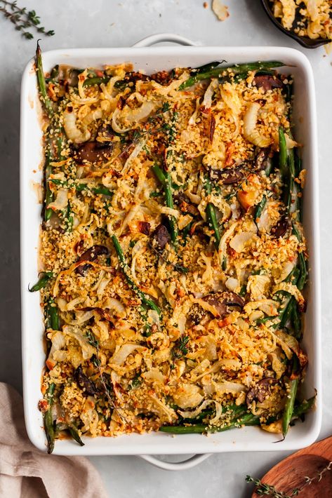 Original Green Bean Casserole, Traditional Green Bean Casserole, Healthy Green Bean Casserole, Healthy Green Beans, Vegetarian Thanksgiving Recipes, Greenbean Casserole Recipe, Ambitious Kitchen, Vegetarian Thanksgiving, How To Cook Mushrooms