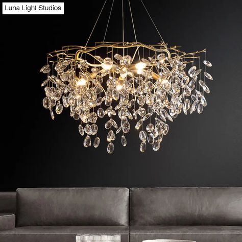 This chandelier is the perfect addition to any traditional living room. It features a brass finish with beveled cut crystals that catch the light and sparkle. The chandelier comes with 6 lights, but can also be ordered with 4 lights. It is also available in either a round or linear canopy shape.Size: 25 Inch & Above Fixture Width: 26.5" 11" Fixture Height: 12.5" 10" Bulb Included: No Number of Lights: 6 4 Color: Brass Style: Traditional Material: Metal Number of Tiers: 1 Tier Shade Type: Crystal Mid Century Lighting Pendant, Mid Century Pendant, Dining Chandelier, Deco Bedroom, Unique Chandeliers, Copper Pendant Lights, Glass Ceiling Lights, Copper Lighting, Contemporary Lamps