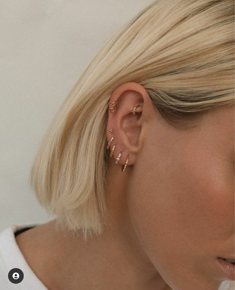 Ear Piercing Combinations, Piercing Collection, Ear Piercings Helix, Cool Ear Piercings, Pretty Ear Piercings, Cute Ear Piercings, Cute Piercings, Accesories Jewelry, Lobe Piercing