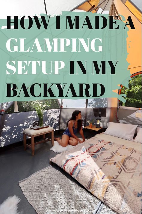 How to do a DIY glamping tent setup that you can do in your backyard or at camp. What To Take Glamping, Diy Glamping Tent, How To Create A Glamping Tent, Starting A Glamping Business, Glamping Tent With Bathroom, Diy Glamping, Campsite Decor, Festival Glamping Campsite, Campsite Setup