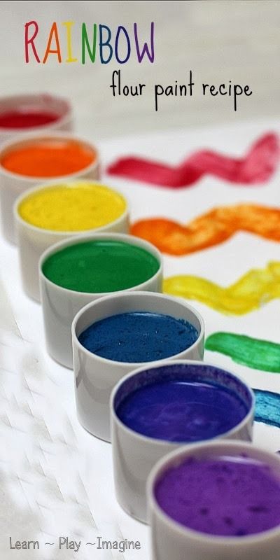 Rainbow Flour Paint Recipe ~ Learn Play Imagine Homemade Paint Recipe, Flour Paint, Paint Recipe, Homemade Paint, Toddler Fun, Finger Painting, Rainbow Art, Childrens Crafts, Back To Nature