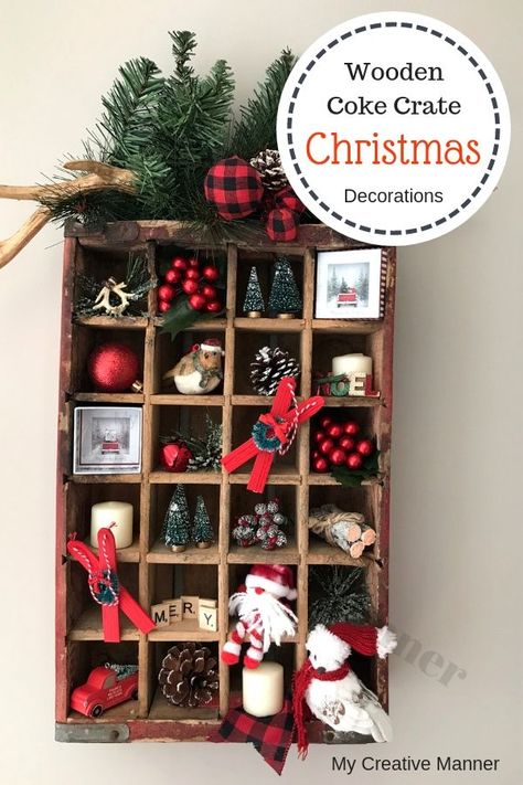 See how I use the rustic theme with my wooden Coca Cola crate to make it into a beautiful Country Christmas decoration for the 2018 Christmas season.  #mycreativemanner #cokecrate #cokechristmas #christmas #christmas2018 #christmasdecorations #cokecratedecorations #cocacola #cocacolacrate Christmas Crate, Christmas Shadow Boxes, Country Christmas Decorations, Easy Christmas Decorations, Fun Christmas Decorations, Diy Christmas Decorations Easy, 50 Christmas, Christmas Decorations For The Home, Easy Christmas Diy