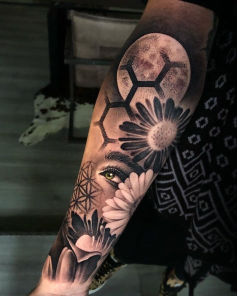 Hexagon Tattoos, Flower Arm Sleeve, Mermaid Sleeve Tattoos, Small Dope Tattoos, Peace Tattoos, Full Leg Tattoos, Feminine Tattoo Sleeves, Tattoo Shading, Realistic Tattoo Sleeve