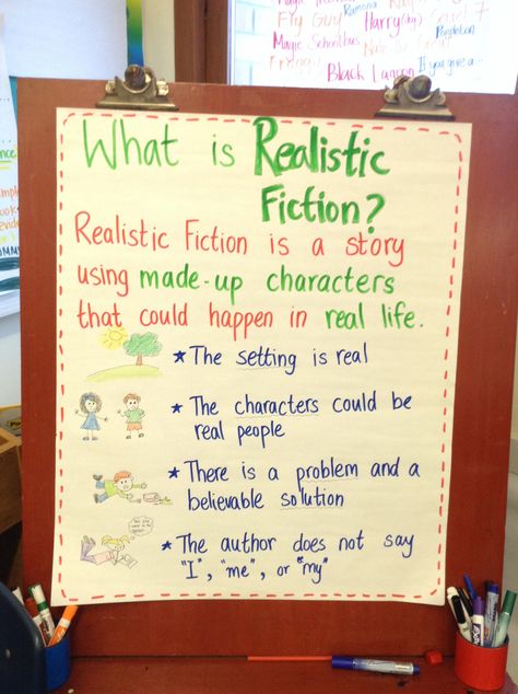 Realistic Fiction Anchor Chart Realistic Fiction Writing Prompts, Realistic Fiction Anchor Charts, Anchor Charts 4th Grade, Fiction Anchor Chart, Realistic Fiction Writing, Fiction Writing Prompts, Second Grade Writing, 2nd Grade Writing, Classroom Anchor Charts