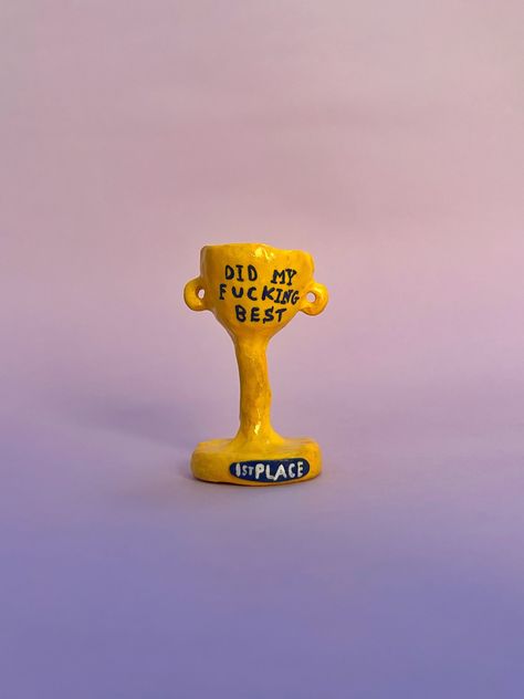 Clay Trophy, Air Dry Clay Sculpture Ideas Cute, Ceramic Trophy, Air Dry Clay Magnets Diy, Hand Painted Pottery, Aesthetic Pastel Wallpaper, Graphic Design Tips, Hand Painted Ornaments, Ceramic Figurines