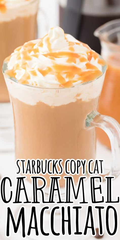 Hot Caramel Macchiato Recipe, Salted Caramel Drinks, Starbucks Caramel Macchiato Recipe, Homemade Caramel Macchiato, Caramel Macchiato At Home, Starbucks Caramel Macchiato, Caramel Macchiato Starbucks, Flavored Coffee Recipes, Caramel Macchiato Recipe