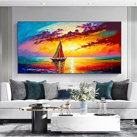 Knife Painting Landscape, Abstract Knife Painting, Panoramic Painting, Mudroom Bathroom, Entry Mudroom, Horizontal Painting, Landscape Sea, Office Entry, Landscape Abstract