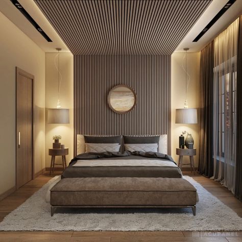 Ceiling panel ideas using wood Wood Slat Wall, Pop Ceiling Design, Wall Panels Bedroom, Wall Panel Design, Acoustic Wall Panels, Bedroom Panel, Bedroom Ceiling, False Ceiling Design, Wood Panel Walls