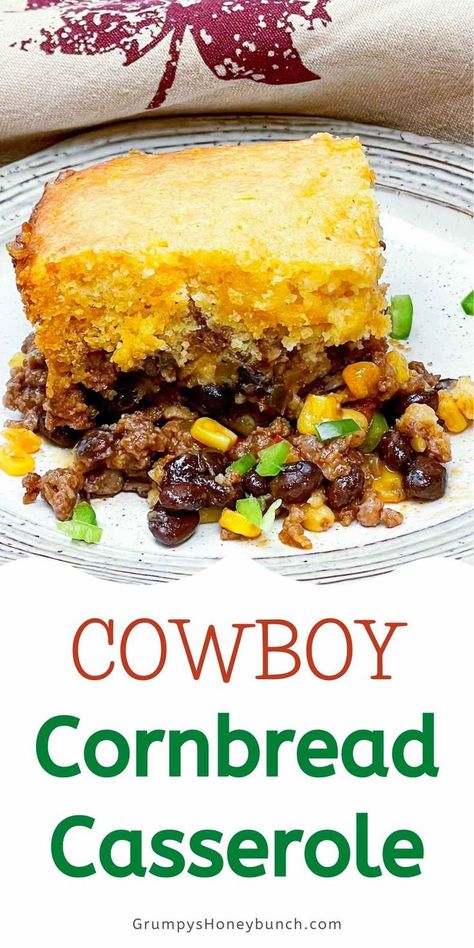 Cowboy Cornbread Casserole, Cornbread Crust, Cowboy Casserole Recipe, Cowboy Cornbread, Casserole Beef, Fluffy Cornbread, Cheesy Cornbread, Cornbread Casserole Recipe, Beans And Cornbread