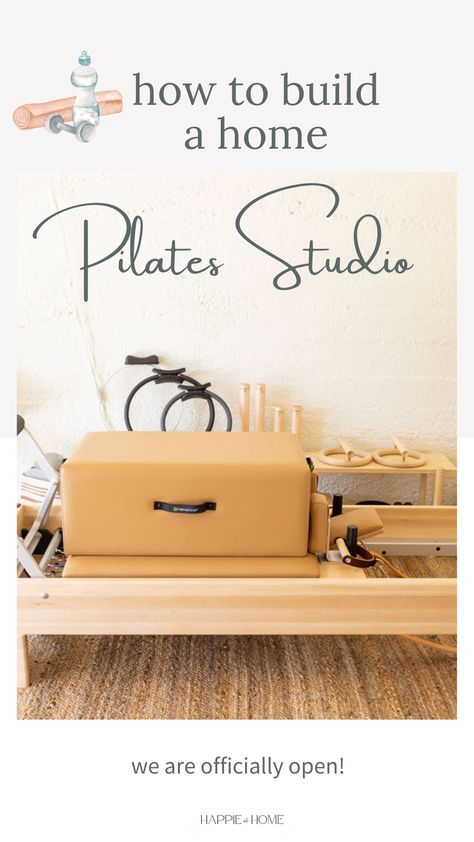 Pilates Reformer Home Studio Ideas, Pilates Reformer Room Ideas Home, Pilates Reformer Home Studio, In Home Pilates Studio, Home Pilates Studio Aesthetic, Pilates Equipment Home Gyms, Pilates Room Design, Boho Pilates Studio, Home Pilates Studio Design