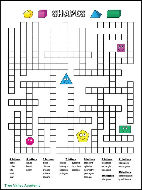 A one page free printable geometry shapes fill in word puzzle.  The puzzle has 33 geometric shape words to fit in the puzzle.  The downloadable pdf has 2 versions to choose from: black and white or color.  Answers included. Fill In Puzzles Free Printable, Math Tlm, Math Crossword Puzzles Free Printable, Cross Word Puzzles, Cross Word Puzzles For Kids, Word Puzzles For Adults, Cross Words Puzzle For Kids, Fill In Crossword Puzzles Printable, Shapes Template