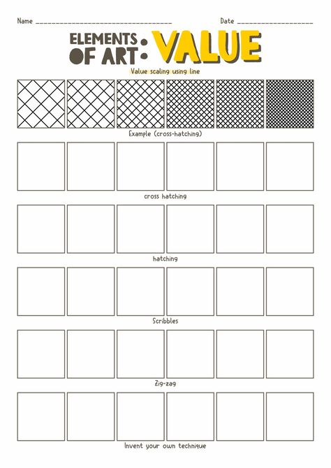 Elements Of Art Value, Art Worksheets Middle School, High School Art Worksheets, Value Worksheet, Simple Arts, Elements Of Art Line, Art Room Posters, Classe D'art, Art Critique