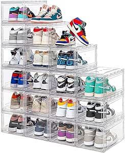 12 Pack Acrylic Clear Shoe Boxes– Ultra Clear Plastic Stackable Sneaker Storage For Sneakerhead. Professional Grade Shoe Display Case with Magnetic Door .Boots and Hat Organizer.Fits US Size 15 Clear Shoe Boxes, Shoe Display Case, Shoe Containers, Shoe Box Storage, Magnetic Organizer, Sneaker Storage, Plastic Shoe Boxes, Clear Shoes, Shoe Holders