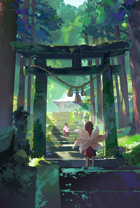 Yuumei Art, Japanese Shrine, Perspective Art, Game Concept Art, Dark Art Illustrations, Forest Art, Art Wallpaper Iphone, Environment Concept Art, Environmental Art