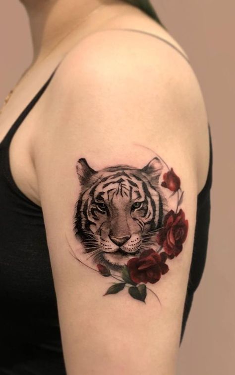 Best Tiger Tattoos On The Internet Animal Tattoos For Women, Rose Tattoos For Women, Tiger Tattoo Design, Rose Tattoo Design, Small Tattoos For Guys, Tiger Tattoo, Tattoo Life, Tattoo Designs For Women, Popular Tattoos