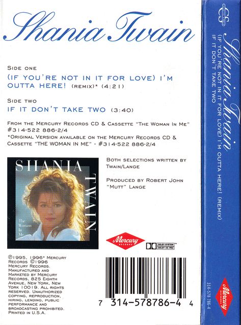 Shania Twain - I'm Outta Here! (Remix) - USA - Cassette Single - Back Cover Shania Twain Video Call, Vip Card, Shania Twain, Dont Touch Me, Membership Card, It Takes Two, Dont Touch, Take Two, Touch Me