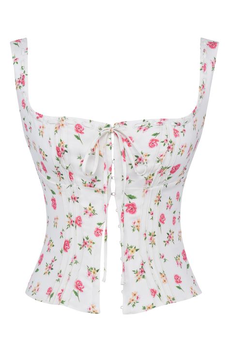 This corset-inspired top features soft linen-kissed yarns and hook-and-eye closures down the front. Exclusive retailer Square neck Lined 82% lyocell, 18% linen Dry clean Imported Square Neck Corset Top, How To Have Style, Cute Mini Skirt, Neck Corset, Pretty Top, Vintage Fits, House Of Cb, Dolce E Gabbana, Rose Print