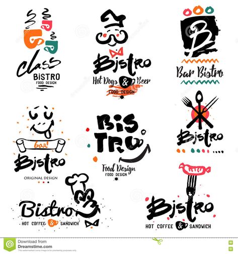 Bistro Logo Design, Bistro Logo, Hod Dog, Cafe Logo Design, Dog Beer, Handmade Illustration, Bistro Food, Logo Design Ideas, Bar Logo