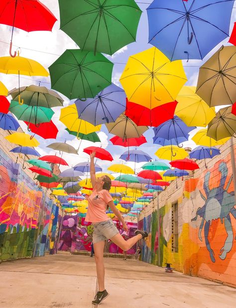 The Umbrella Alley in Baytown, TX Fun Things To Do In Houston, Cool Places In Houston Texas, Houston Texas Things To Do In, Houston Instagram Spots, Selfie Museum Ideas, Photo Spots Houston, Houston Tx Photography, Umbrella Alley, Selfie Room