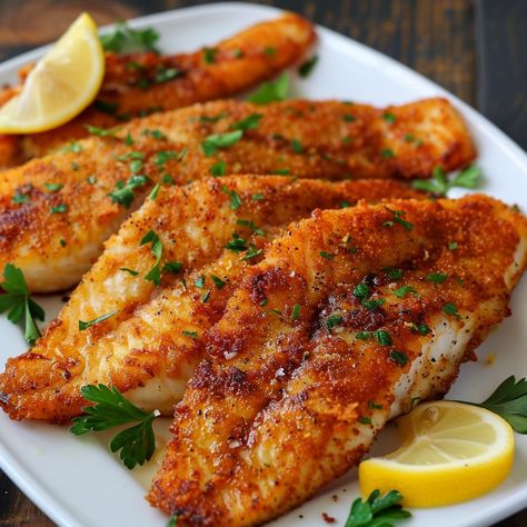 🌶️ Savor the bold flavors of Smoky Paprika Fried Fish! 🐟✨ #PaprikaFriedFish #BoldFlavors Smoky Paprika Fried Fish Ingredients: White fish fillets (1 lb) Paprika (2 tbsp) Flour (1 cup) Salt and pepper (to taste) Eggs, beaten (2) Breadcrumbs (1 cup) Vegetable oil (for frying) Lemon wedges (for garnish) Instructions: Season fish fillets with salt, pepper, and paprika. Dredge fillets in flour, dip in beaten eggs, and coat with breadcrumbs. Heat vegetable oil in a skillet over medium-high heat... Fried Fish And Spaghetti, Fish Aesthetic Food, Fish And Chips Recipe, Fish Fried, Fry Fish, Fall Party Food, Easy To Make Appetizers, Fish Fillets, Fish Fry